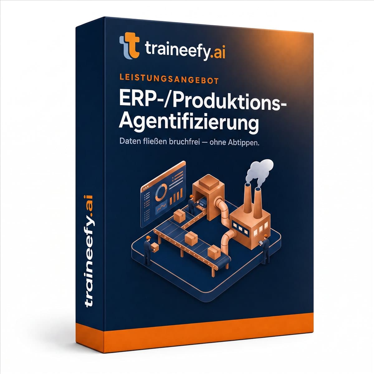 KI-generiertes Bild: ERP-/Produktions-Agentifizierung — Leistungsangebot als Software-Paket
