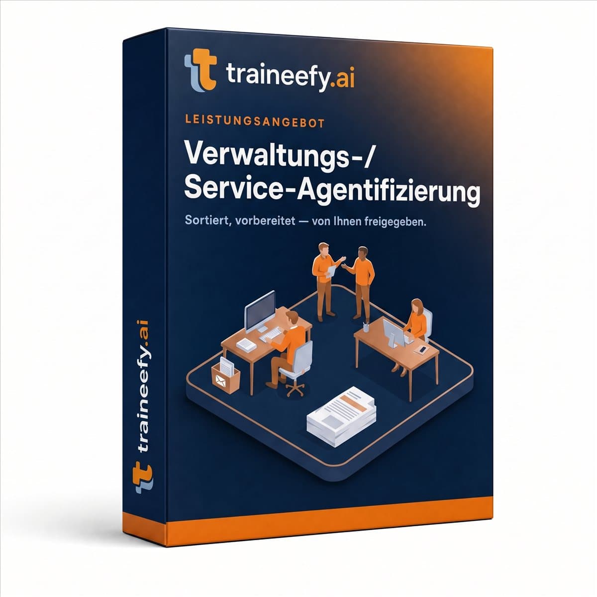 KI-generiertes Bild: Verwaltungs-/Service-Agentifizierung — Leistungsangebot als Software-Paket